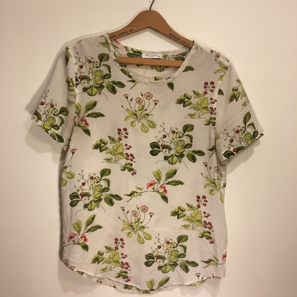 Green and white floral crew neck silk shirt - Picture 1 of 3